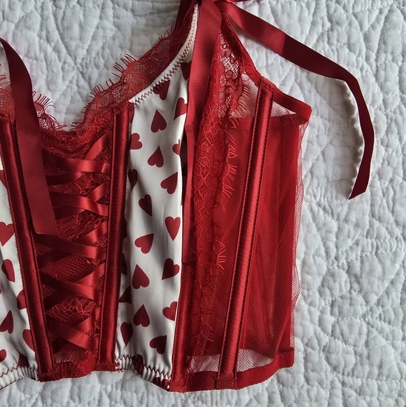 Victoria's Secret Dream Angels Heart Print Unlined Lace Up Corset Bra Top - Picture 3 of 10